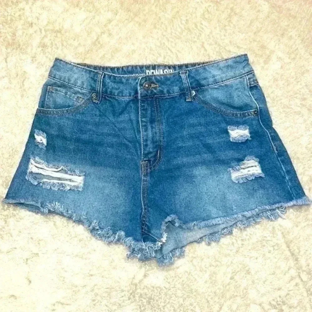 Rewash Distressed Denim Jean Shorts High Rise Frayed Raw Hem Size Junior 9